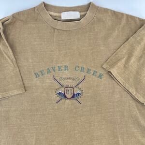 VTG Beaver Creek Vail CO Short Sleeve T-Shirt Adult XXL Tan Embroidered USA